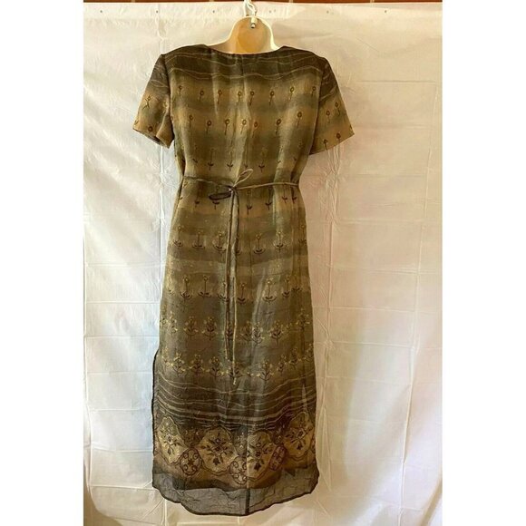 Vintage Y2K S.L. Fashions Dress Women 8 Green Floral Embroidered Maxi Boho Fairy - Picture 2 of 12